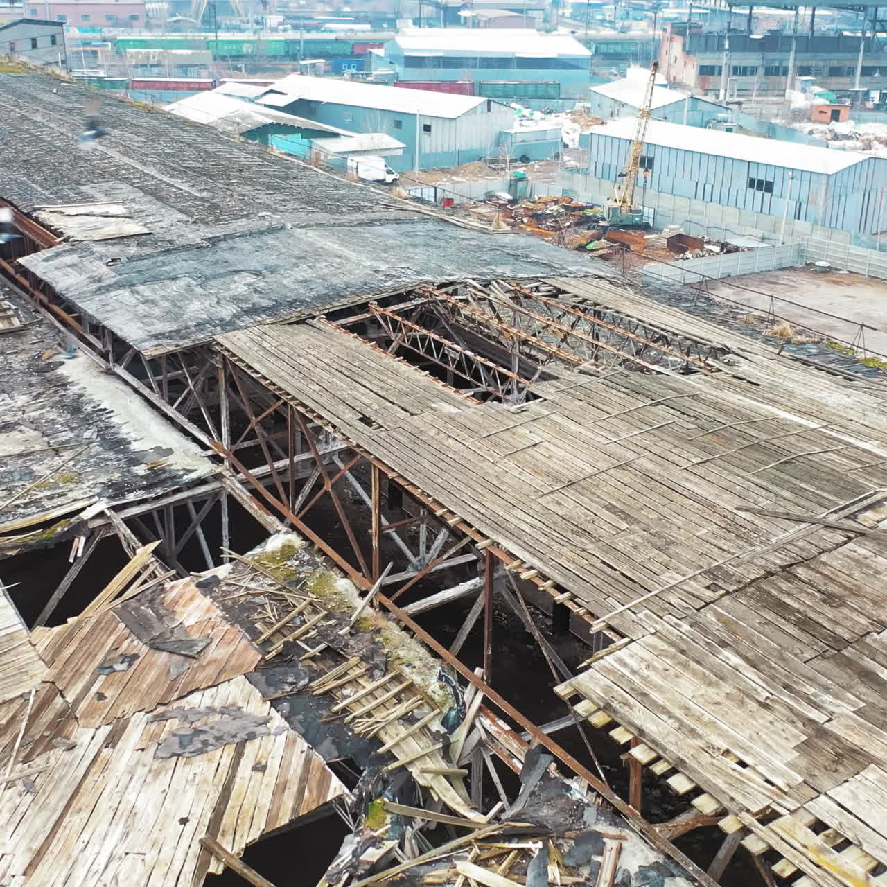 Aerial view of the largest abandoned factory. Factory ruins