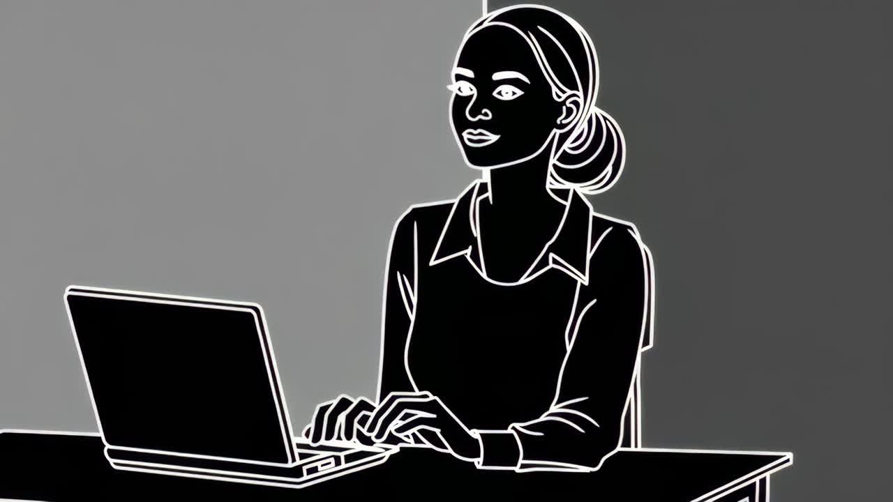 Professional Woman Working on Laptop Illustration