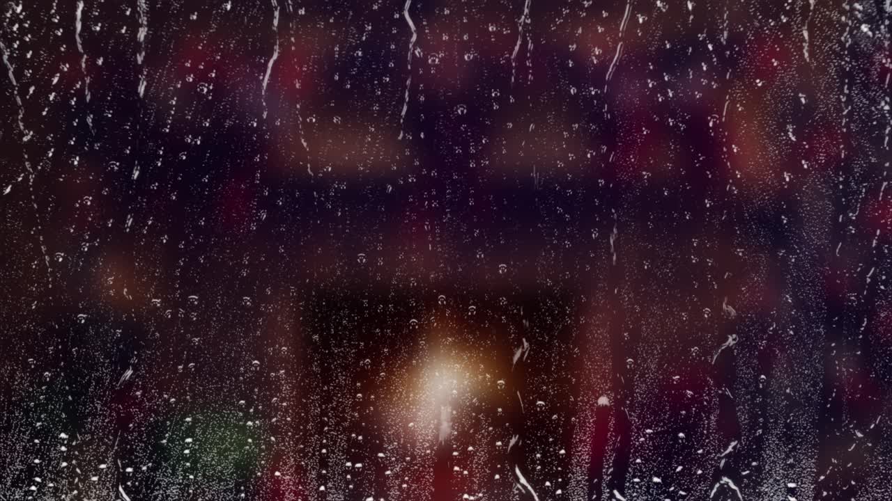 Heavy rain on window with warm fireplace glow in background. Atmospheric and cozy scene. Seamless loop