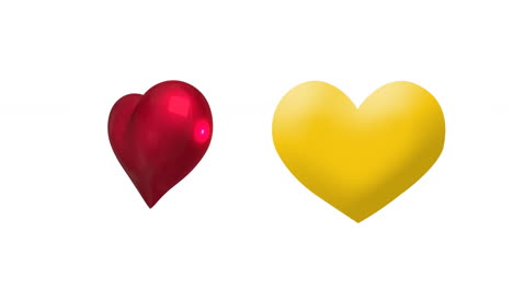 animación de dos corazones iconos emoji de las redes sociales sobre fondo blanco