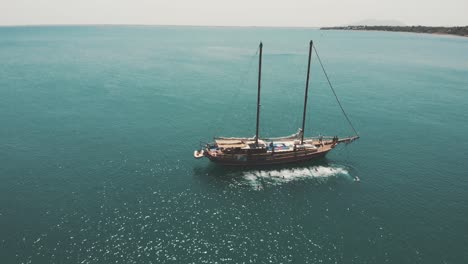 aerial view of people jumping from a ship-barkentine-schooner