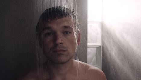 closeup of man in the shower