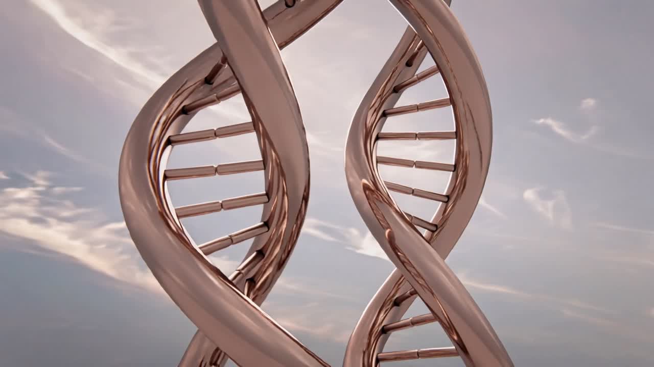 Camera moving in and orbiting while revealing two bronze helices and highlighting rungs for design