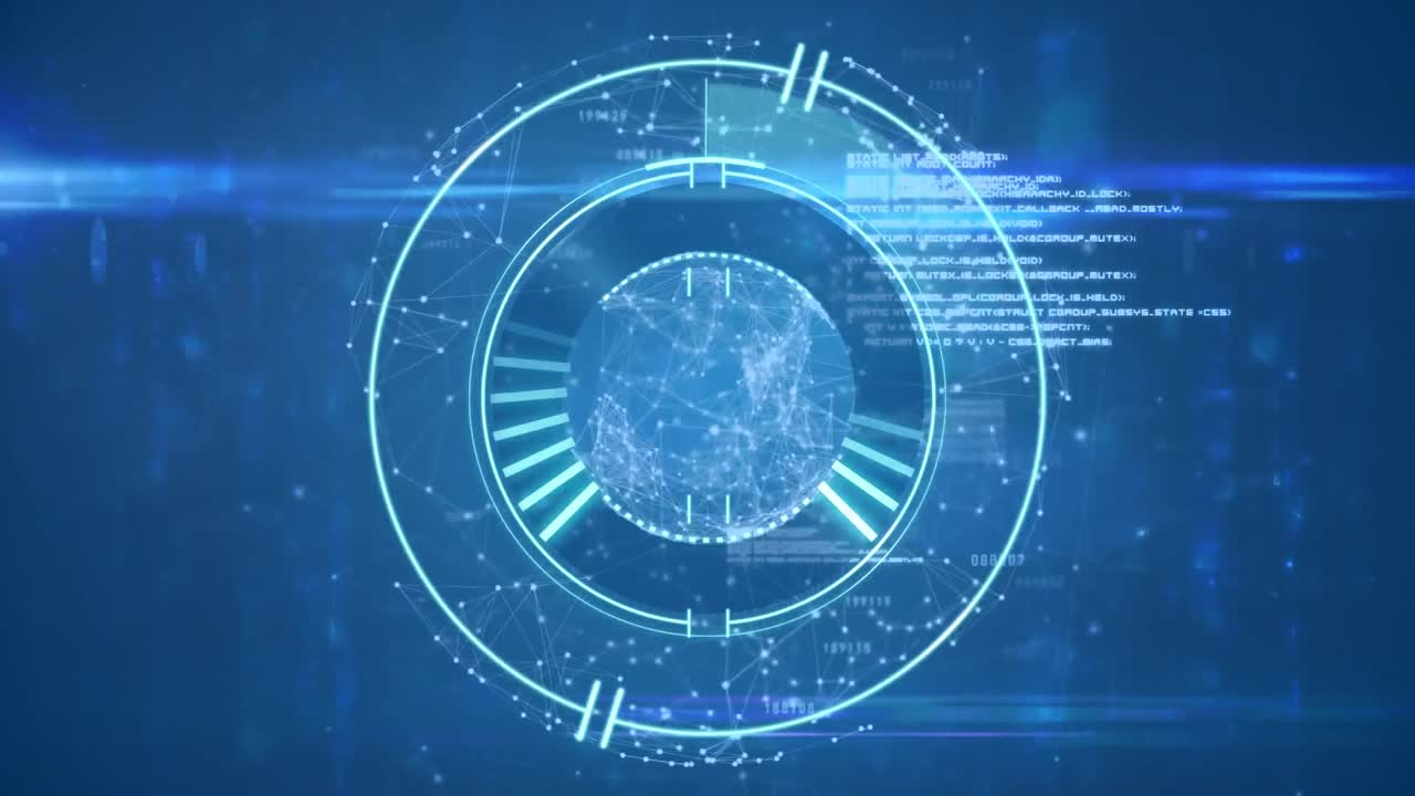 파란색 배경에 대한 범위 스캐닝과 데이터 처리 애니메이션