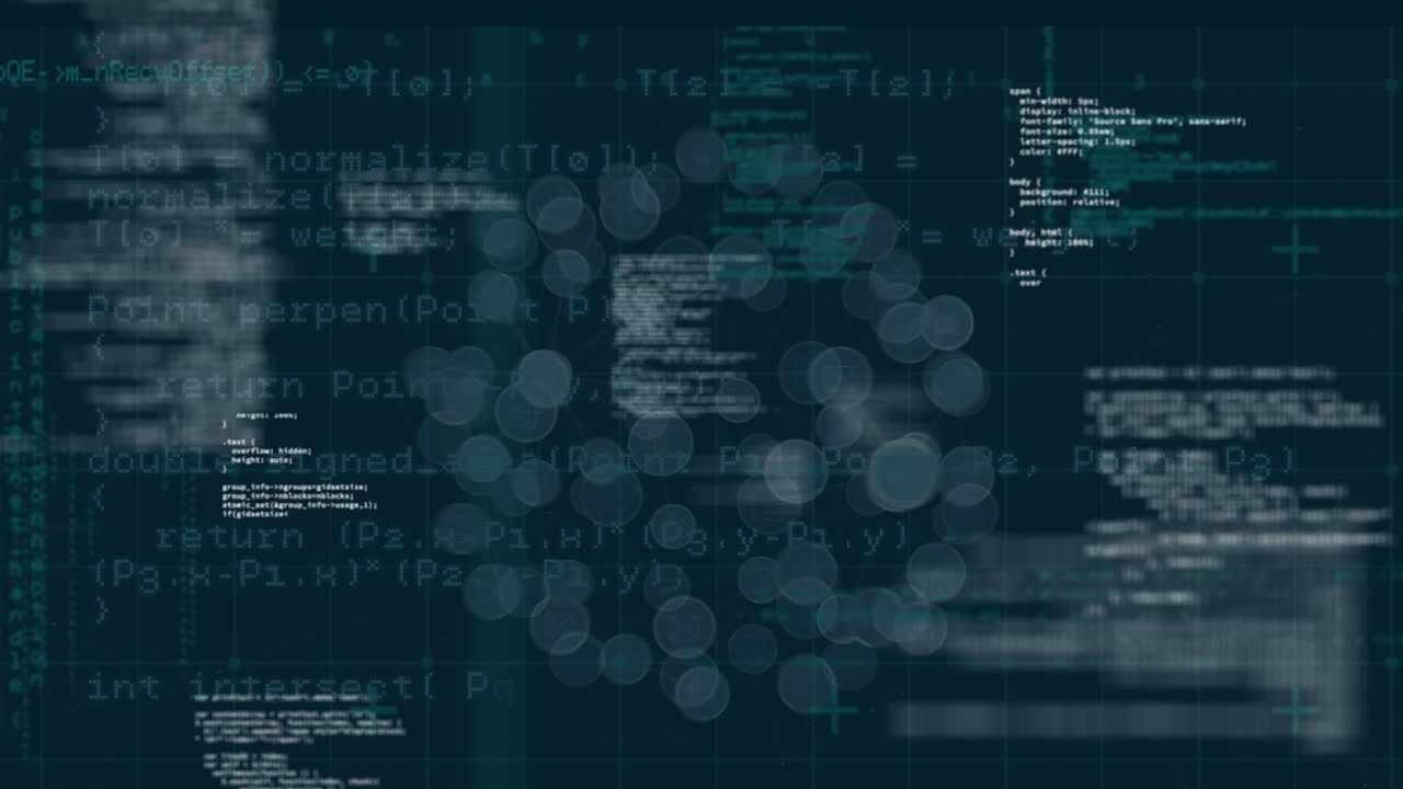 Animation of globe with icons and data processing on blue background