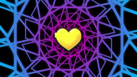 golden heart animation over intricate purple and blue geometric patterns