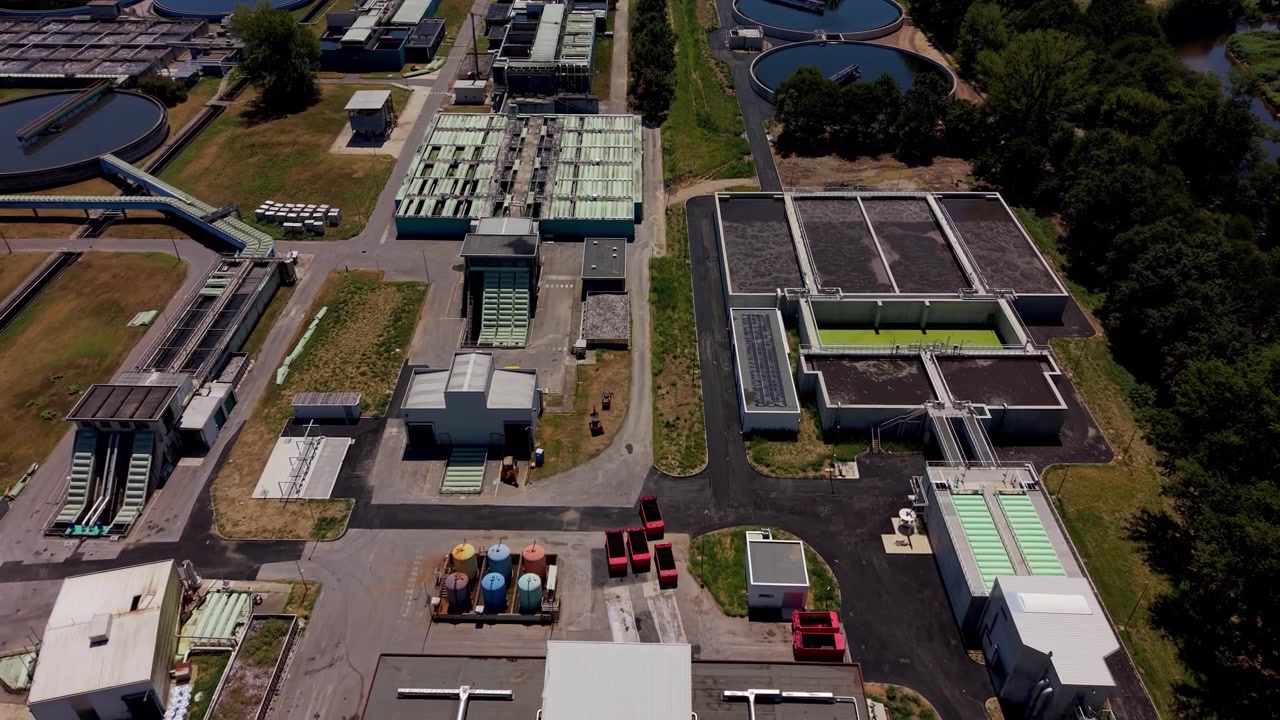 Aerial View Of Secondary Sedimentation Tanks Facility
