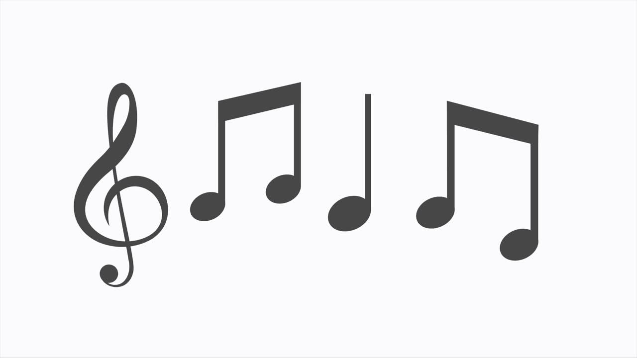 notas musicales volando sobre un fondo blanco. 4k