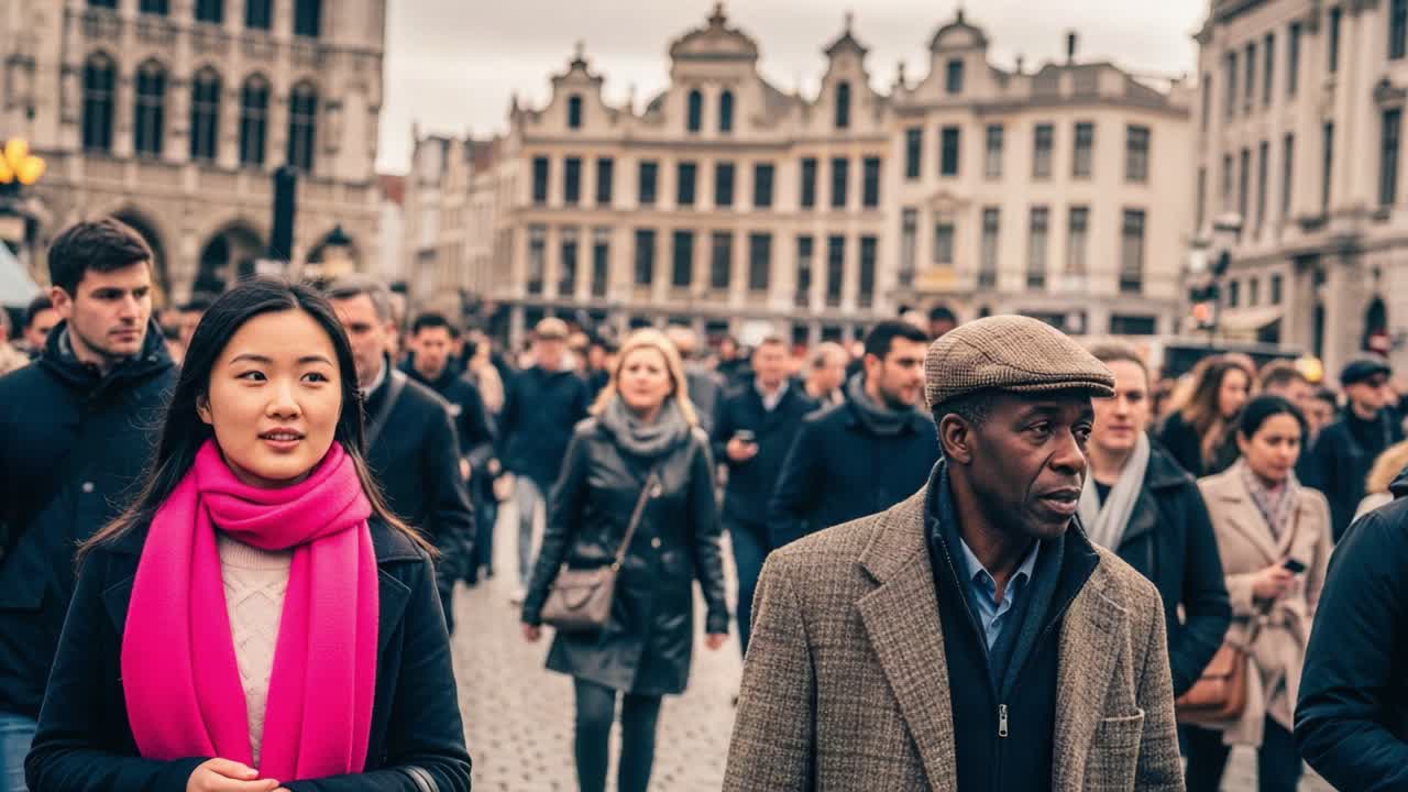 Diverse Crowd Walking on a City Street