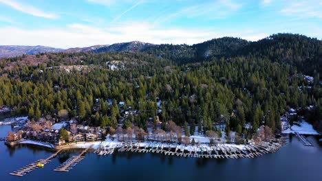 aerial view of some empty docks at lake arrowhead california