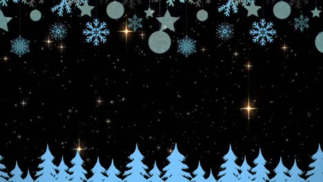Animation-of-christmas-decoration-over-night-sky-and-snow-falling