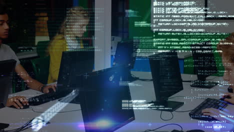 procesamiento de datos contra un grupo de estudiantes que usan computadoras en la escuela