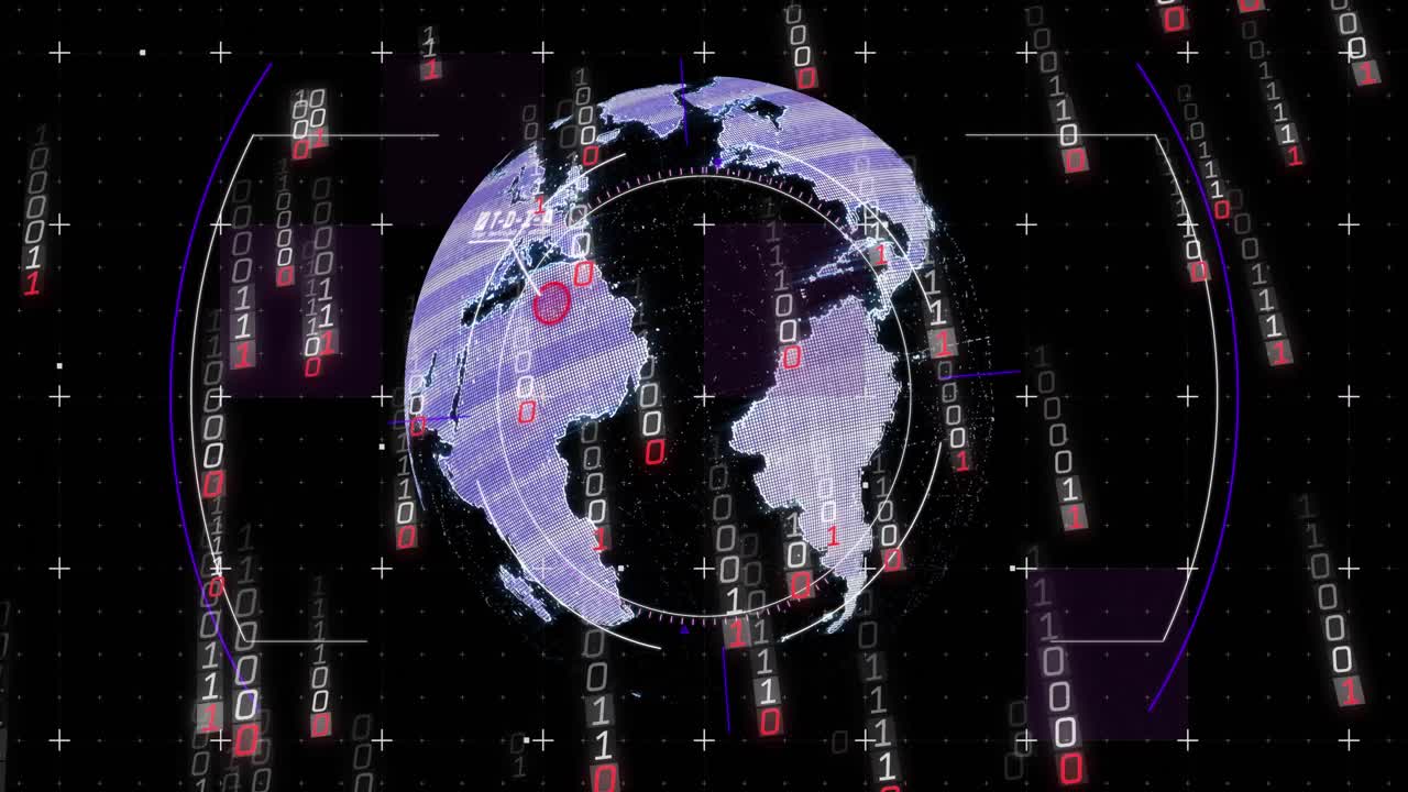 배경에서 전 세계에 대한 이진 코딩과 데이터 처리의 애니메이션