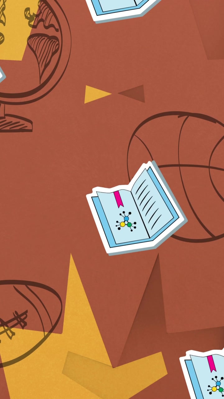 Animation of school items icons over orange background
