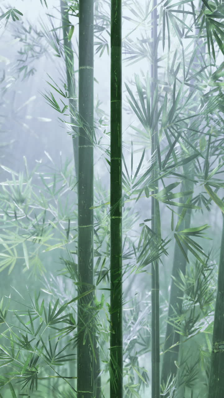 Enchanting misty bamboo forest on a quiet morning stroll in nature