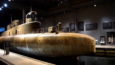 a historical submarine on display in a museum
