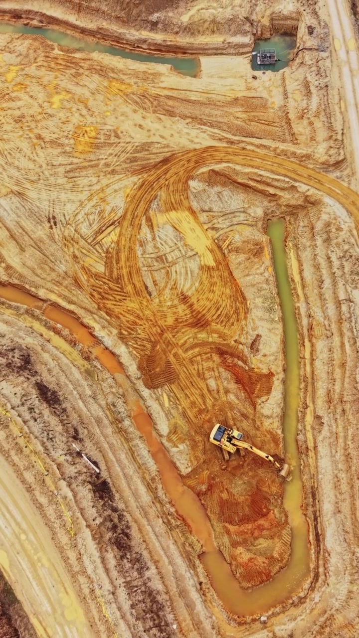 Aerial View of Excavator Working in a Sand Quarry