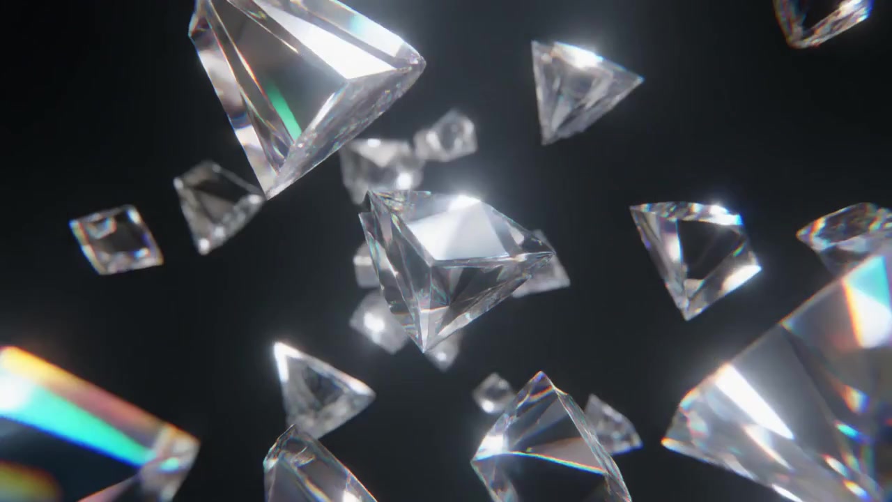 Diamantes flotantes suspendidos en el espacio oscuro