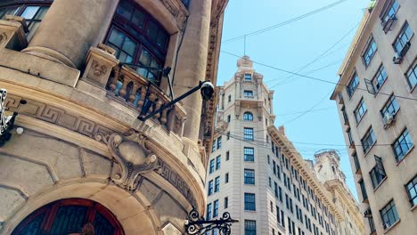 panoramic view establishing in the santiago stock exchange and the ariztia building on new york street, heritage of santiago chile