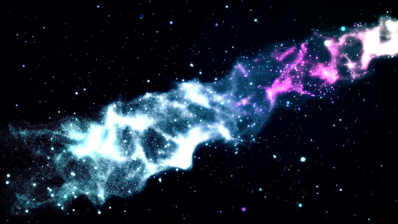 별, 우주 구름 및 가스를 가진 다채로운 파란색 성운의 3d 애니메이션