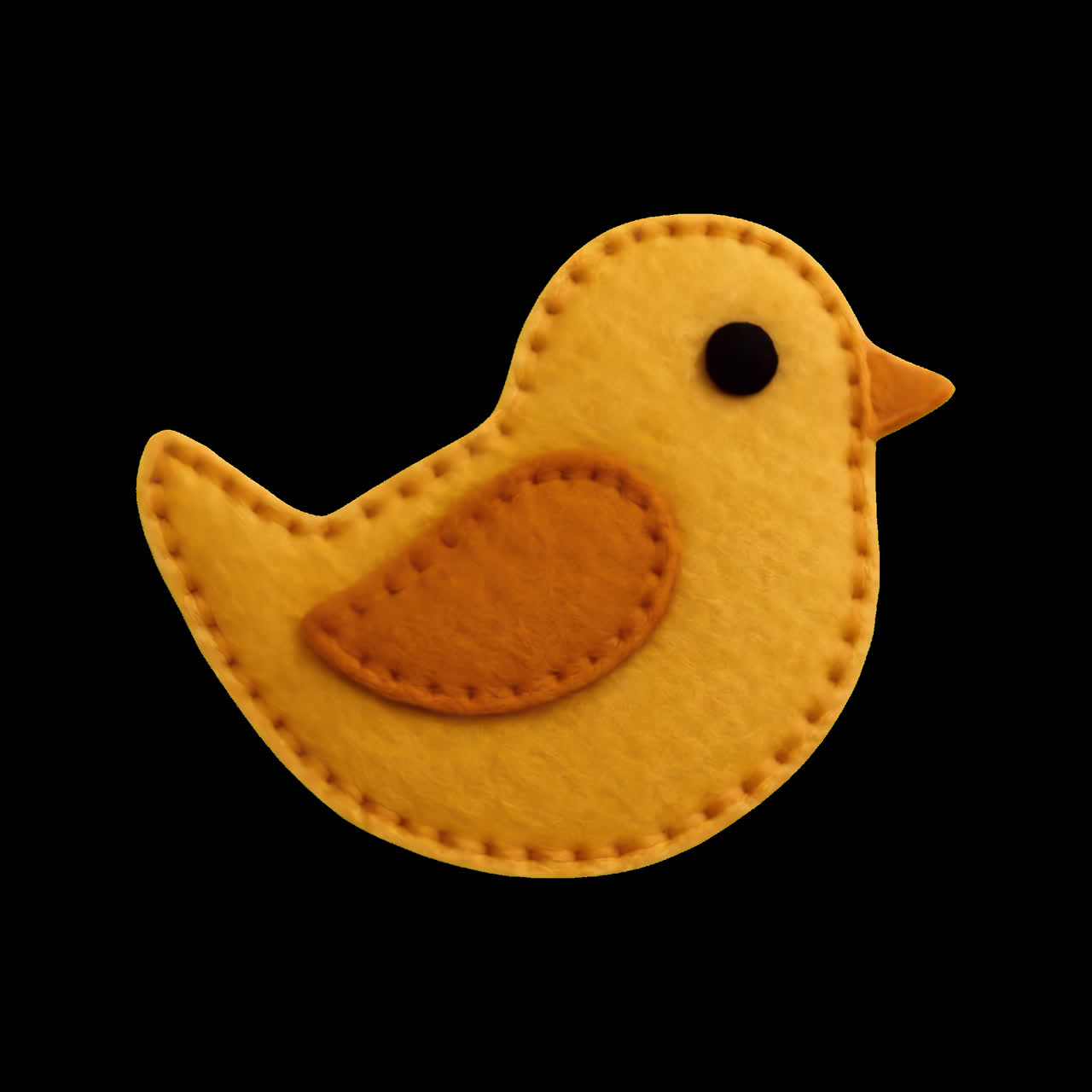 Cute felt bird illustration animation isolated asset, transparent 4K video, alpha channel, ProRes