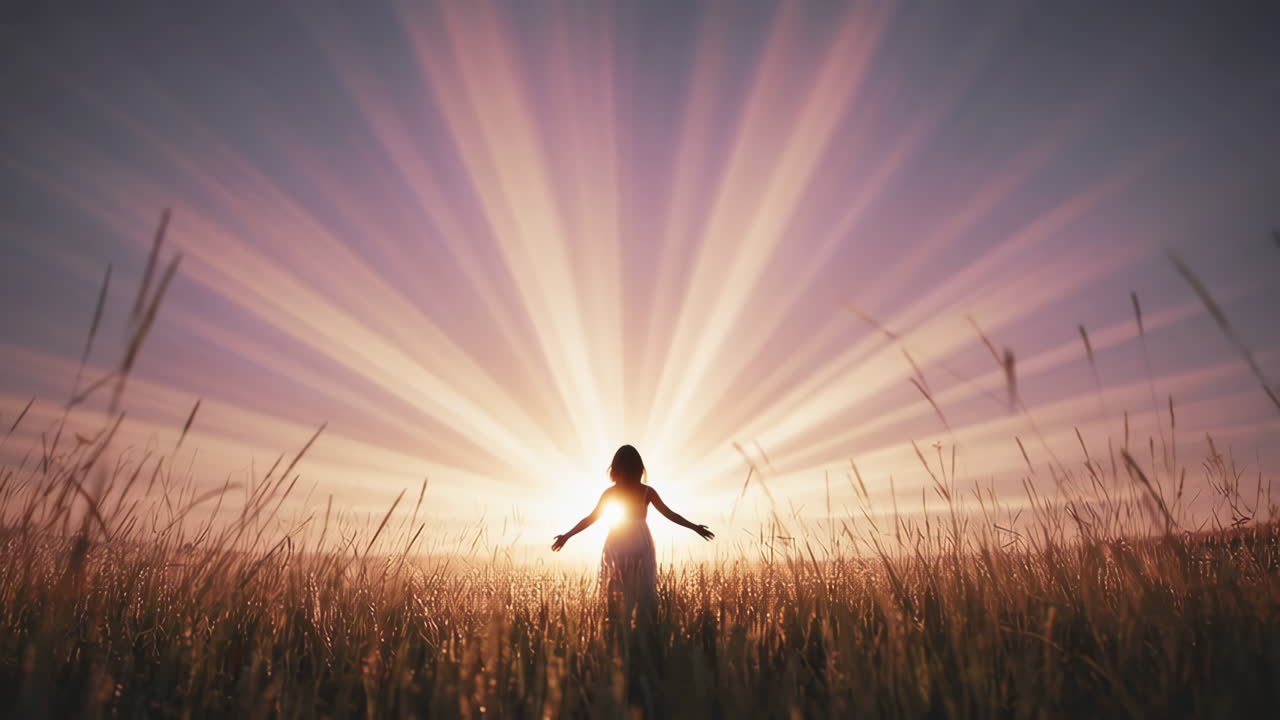 Woman in a field at sunrise/sunset