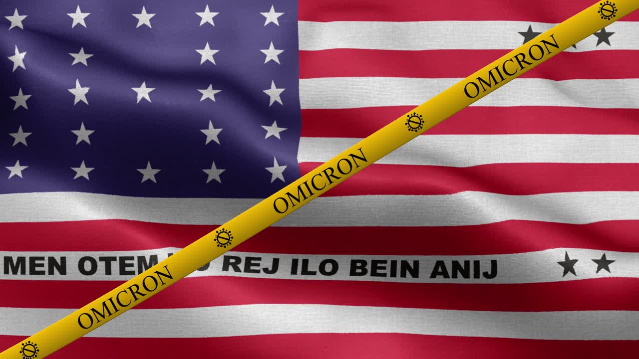 Omicron variant and ban strip on Bikini flag