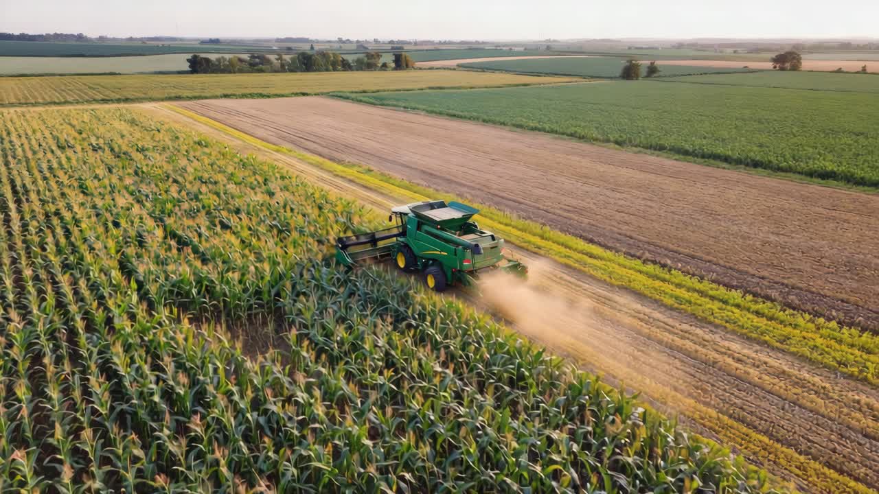 Combine Harvester Harvesting Corn Field