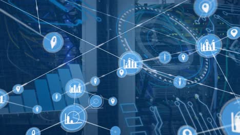 Animation-of-network-of-data-icons-and-data-processing-over-computer-servers