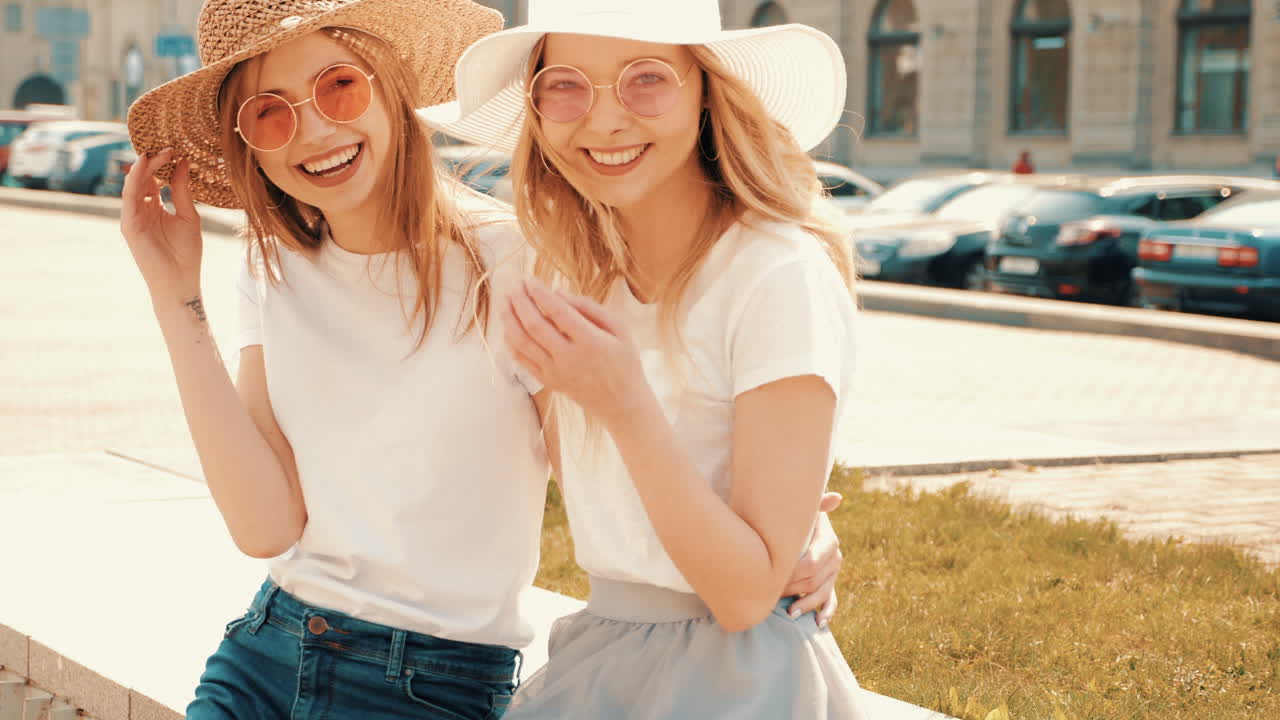 dos amigos felices disfrutando del verano en la ciudad