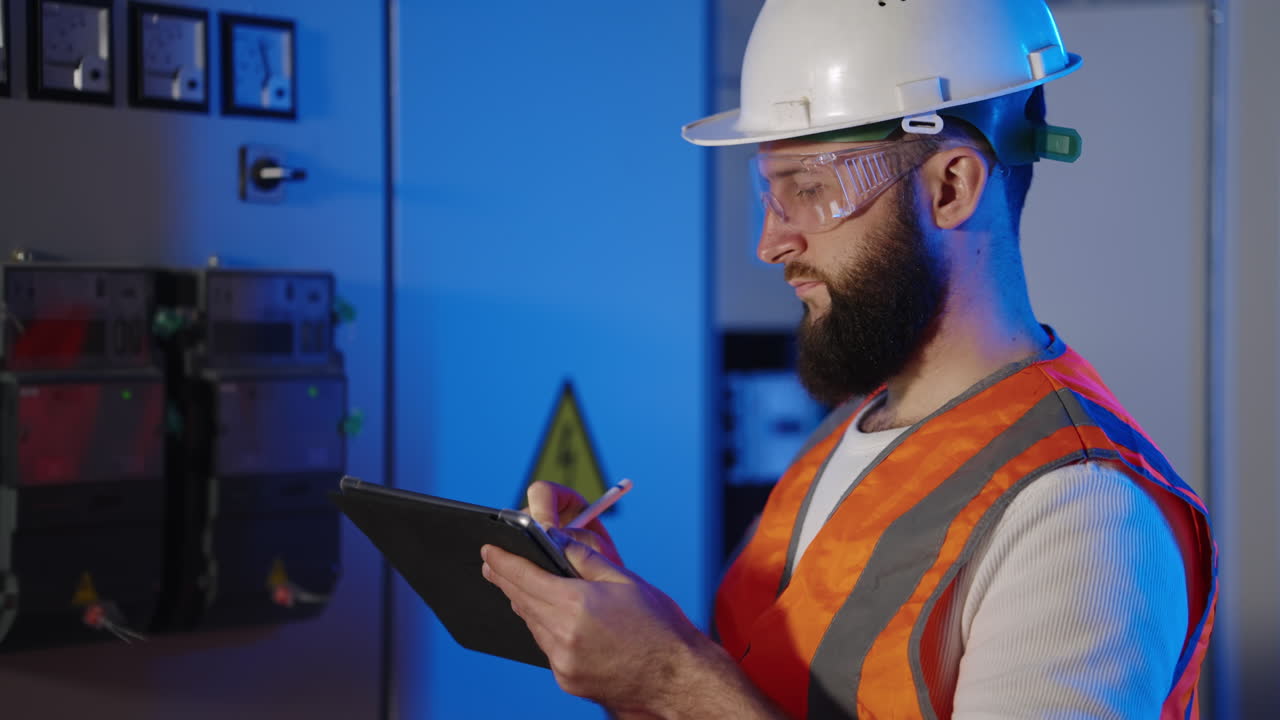 electricista inspeccionando el panel eléctrico