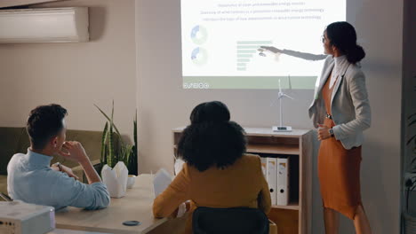 oradora, mujer y presentación con energía limpia