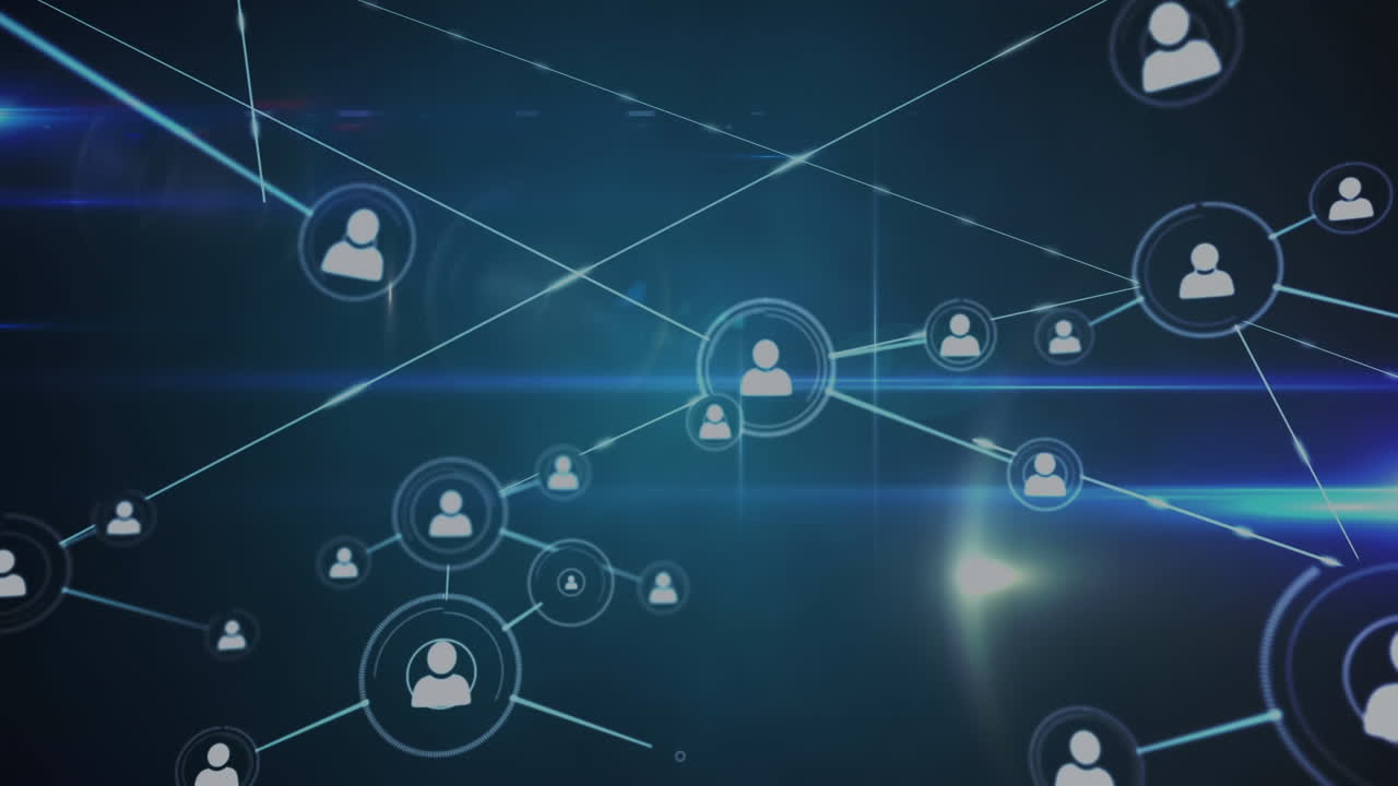 animación de la red de conexiones con iconos sobre fondo azul