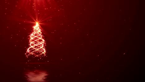 luces de árbol de navidad y rayo en fondo rojo en bucle con espacio para su texto