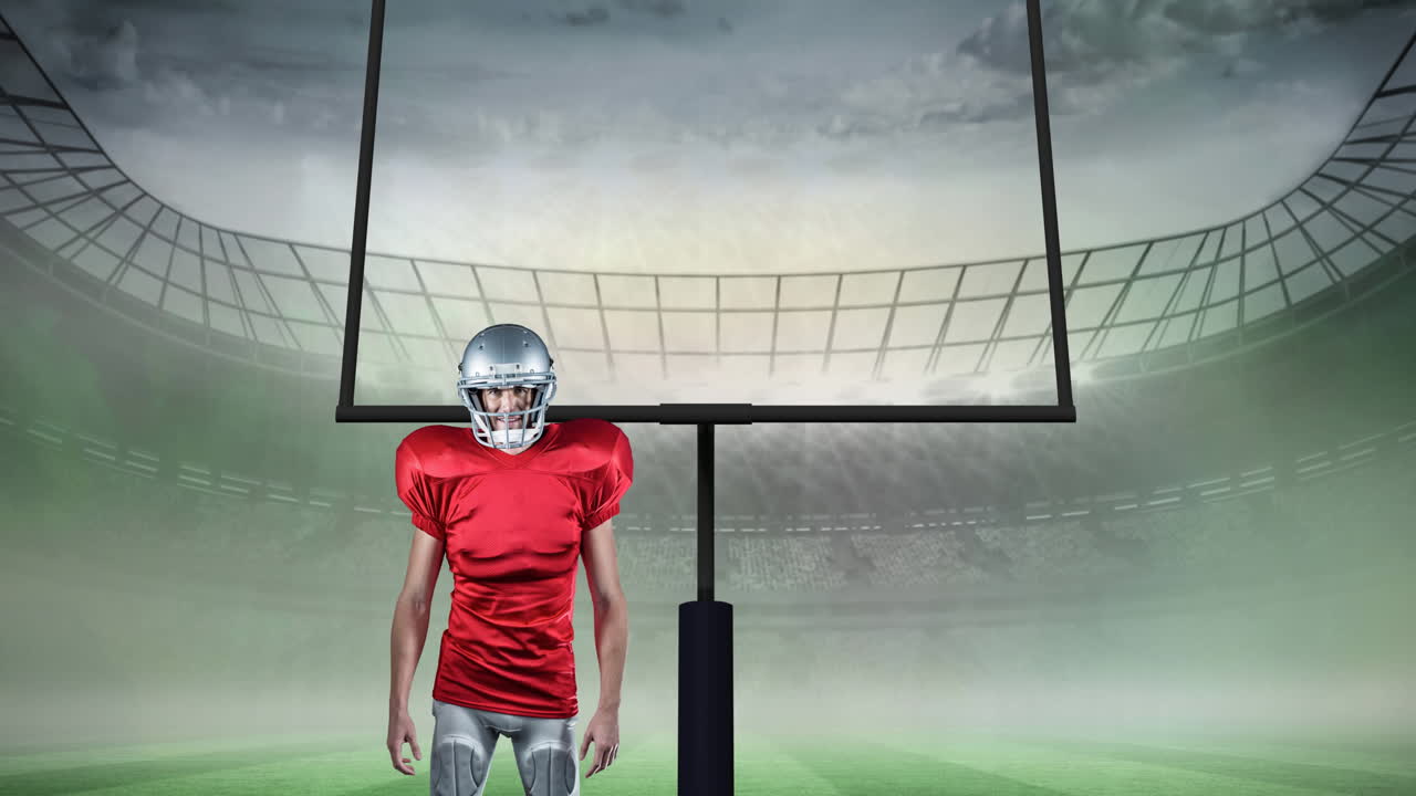Animation of american football player over sports stadium