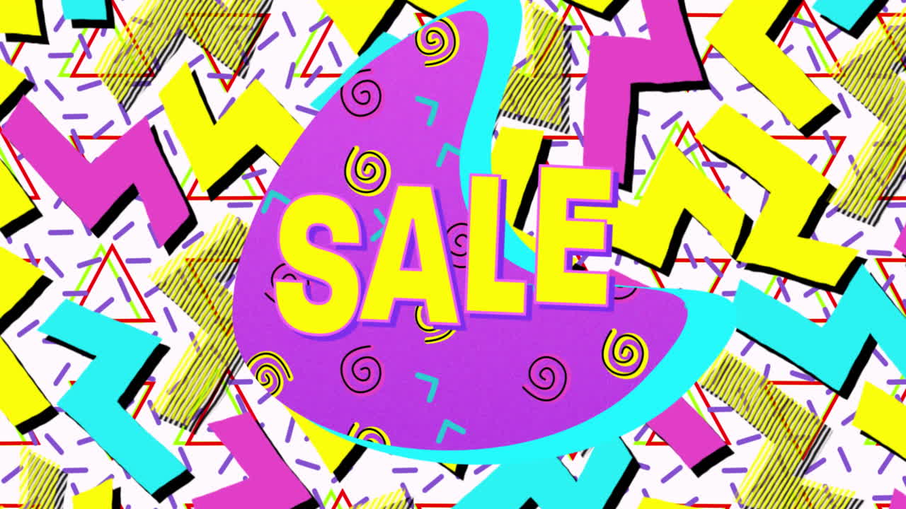 texto de venta instantánea en banner púrpura contra formas abstractas de colores en fondo blanco