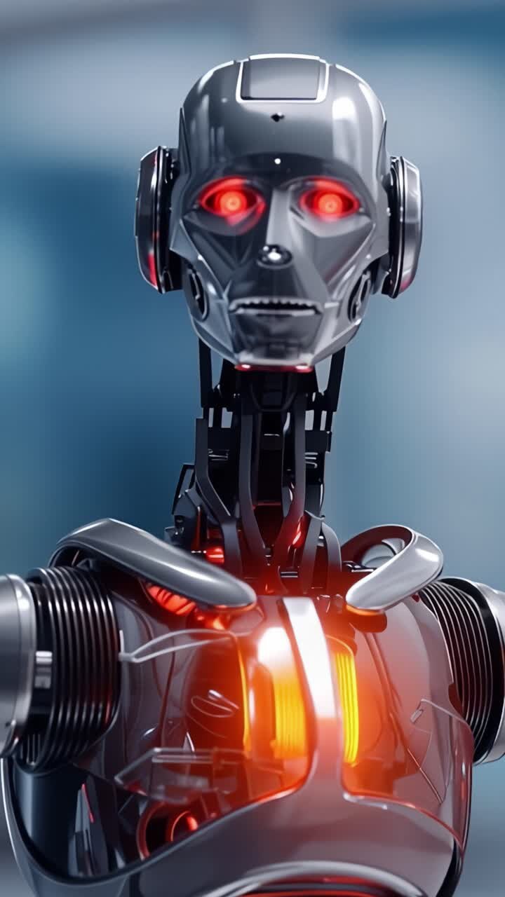 Un robot umanoide futuristico con un design elegante ed elementi luminosi, che mostra caratteristiche high-tech e intelligenza artificiale avanzata in un ambiente moderno.
