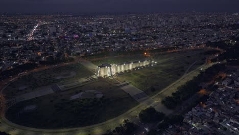 Cross-shaped-Monument-Of-Columbus-Lighthouse-at-Night-In-Santo-Domingo-Este,-Dominican-Republic