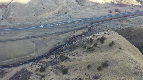 highway and river intersection aerial view