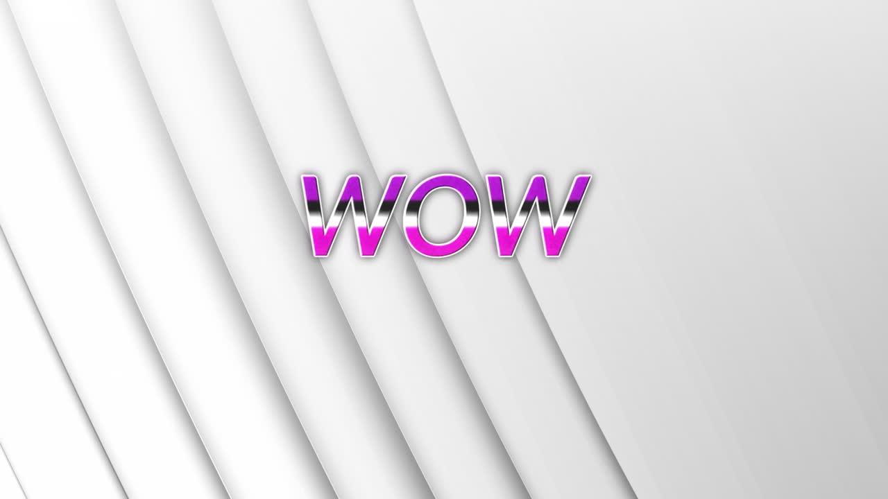 Animation of wow text over stripes on white background