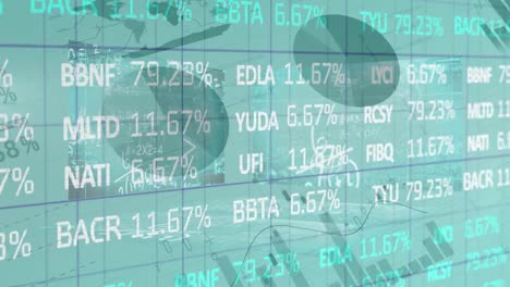 digital composite video of stock market data processing against graphs and statistics in background