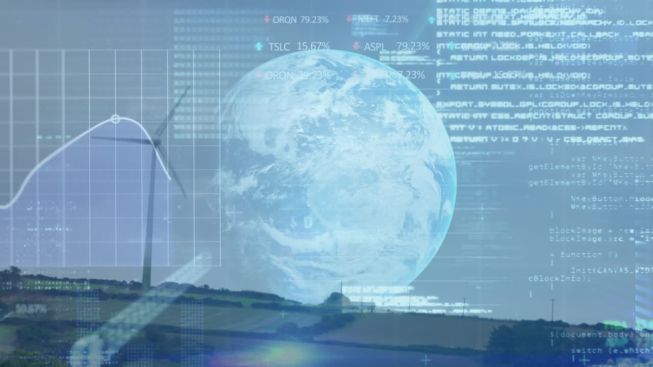 풍력 터빈을 통해 금융 데이터 처리의 애니메이션