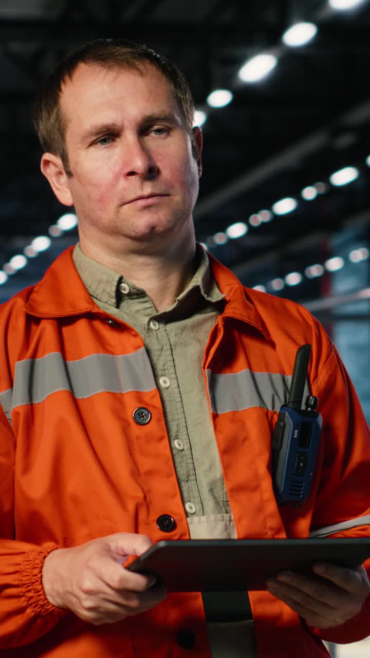 Vertical Video Portrait of professional staff in a warehouse facility managing welding activity