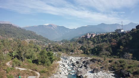 drone view of a beautiful river in hills