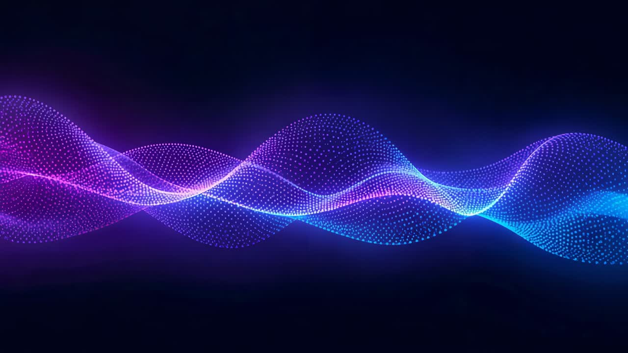 Playback starting causing woven sine bands shifting across dark gradient, pulsing bright dots
