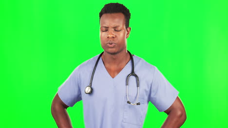 Stress,-black-man-and-doctor-in-green-screen