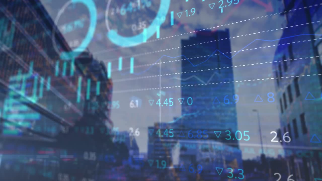 animación del procesamiento de datos sobre el paisaje urbano