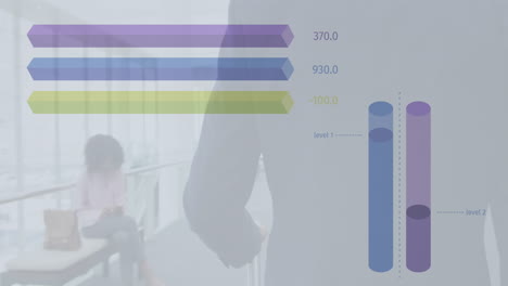 animación del procesamiento de datos financieros sobre un empresario afroamericano