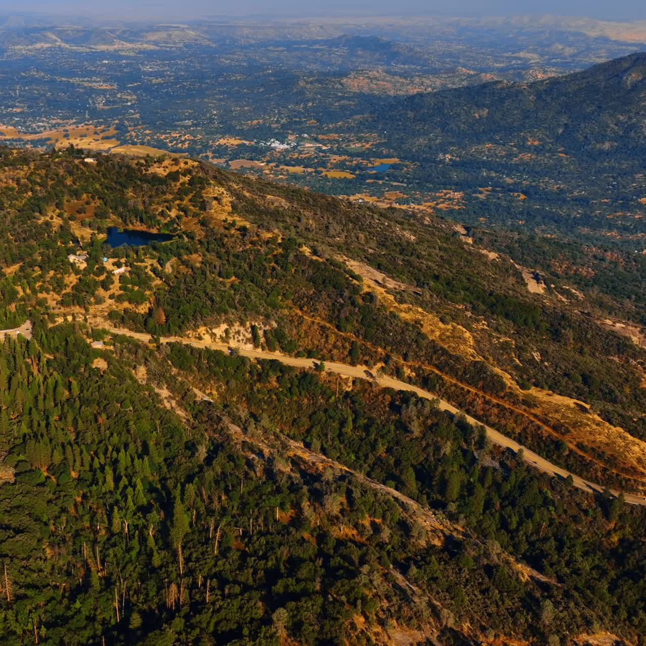 American mountain travel valley. Sierra national forest aerial view