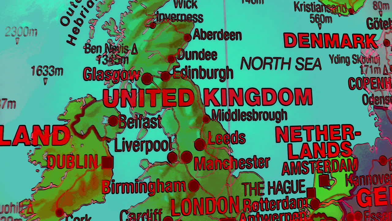 Map of the United Kingdom and Surrounding Countries